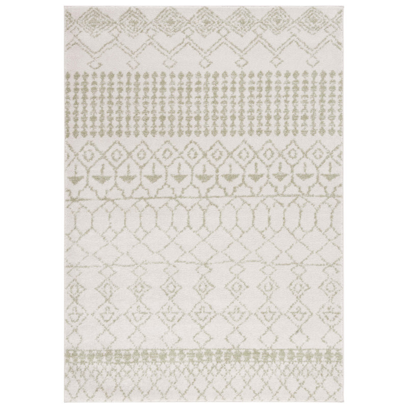 Lorenco Southwestern Machine Made Power Loom Polypropylene Area Rug in Ivory/Sage, Rectangle 3' x 5'