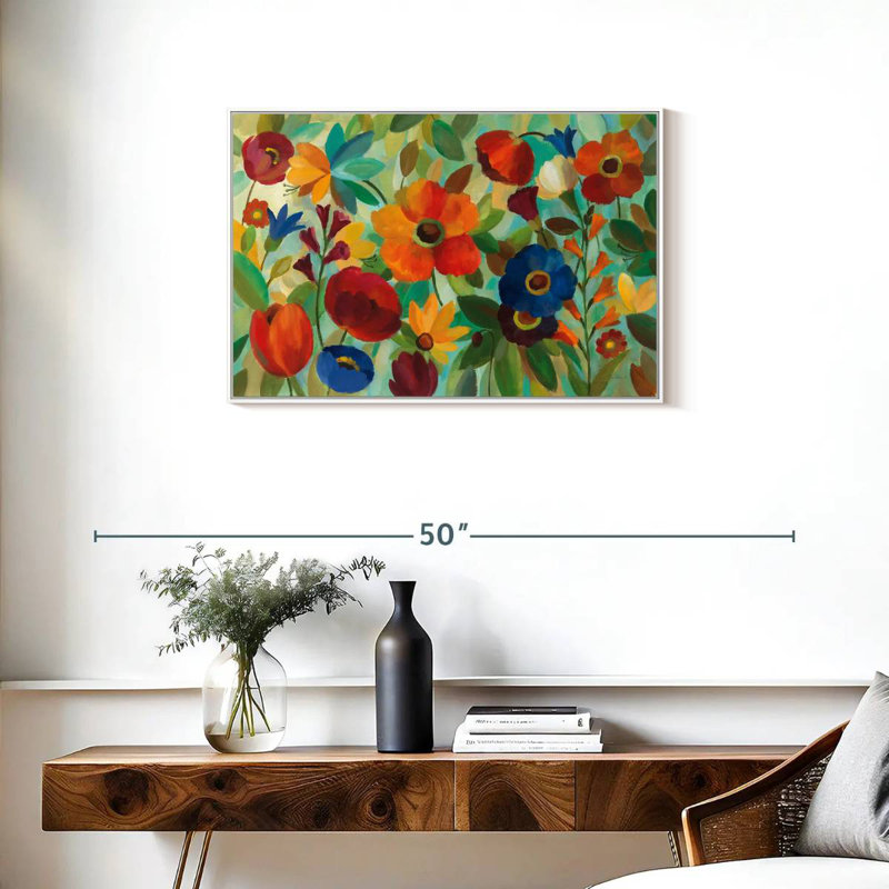 Été floral III, Cadre flottant blanc, 31 po x 21 po