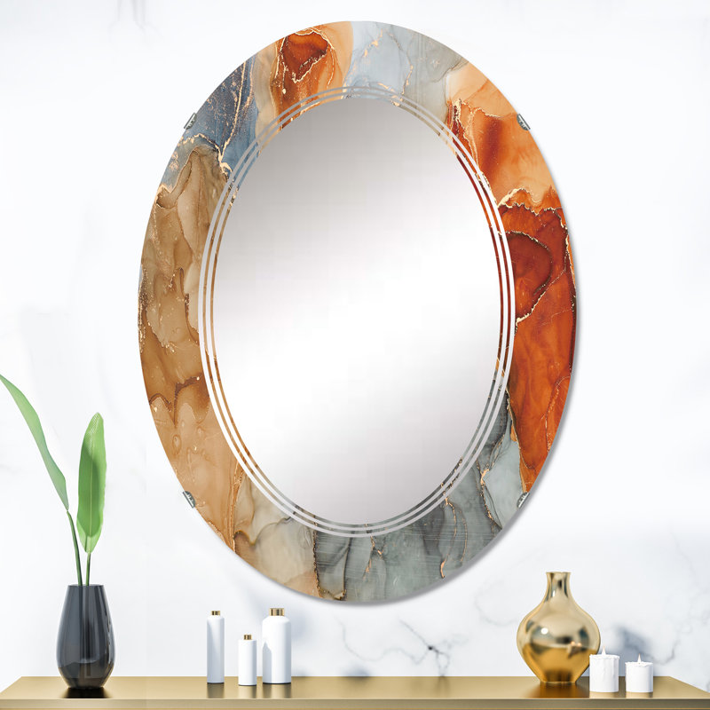 Brun et gris luxueux abstrait Art fluide I - miroir mural moderne, 36 po x 24 po