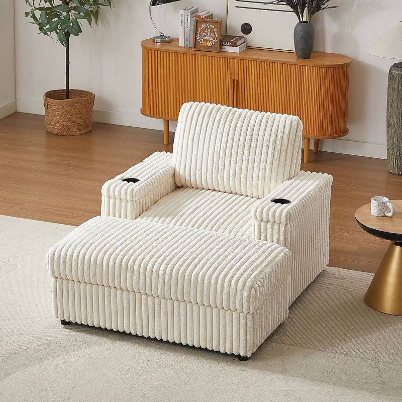 Fauteuil inclinable simple en velours côtelé de 42,5 pouces avec coussin de dossier, porte-gobelet, repose-pieds de rangement, canapé de salon confortable et profond