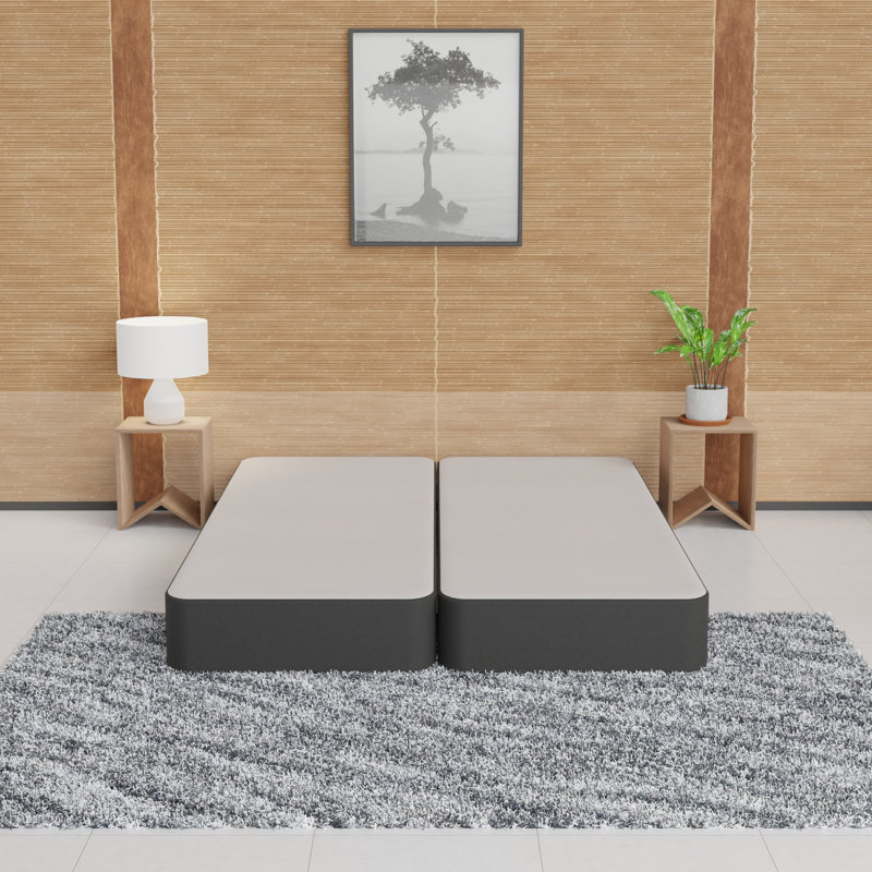 Split Wooden Box Spring / foundation for Mattress Support, Fully Assembled, Low Profile (4"), Queen