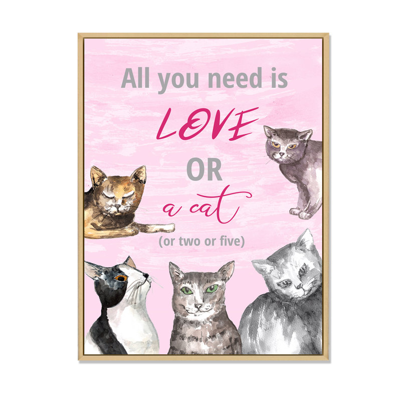 Carte pour les amateurs de chat - Peinture sur toile, H 40 po x l 30 po x P 1,5 po, Cadre flottant érable
