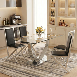 Modern 75" Rectangular Tempered Glass Dining Set