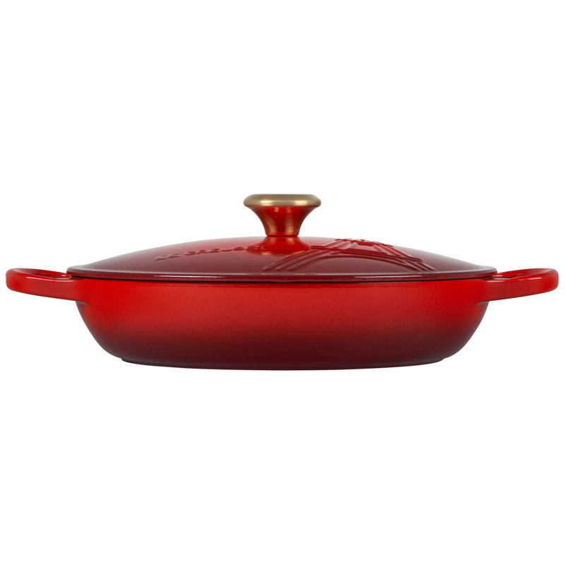 Le Creuset Signature Enameled Cast Iron Eiffel Tower Collection 3.5 Qt Braiser with Embossed Lid, Cerise