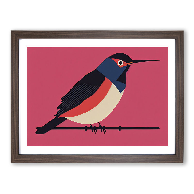 Robin Bird Abstract Vol.3 - Single Picture Frame Print, 25cm H x 34cm W x 2cm D, Walnut Framed