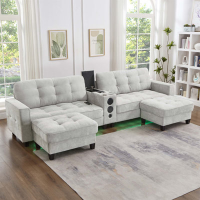 Canapé modulaire moderne en forme de U avec repose-pieds, console, haut-parleurs Bluetooth et lumières DEL pour le confort du salon