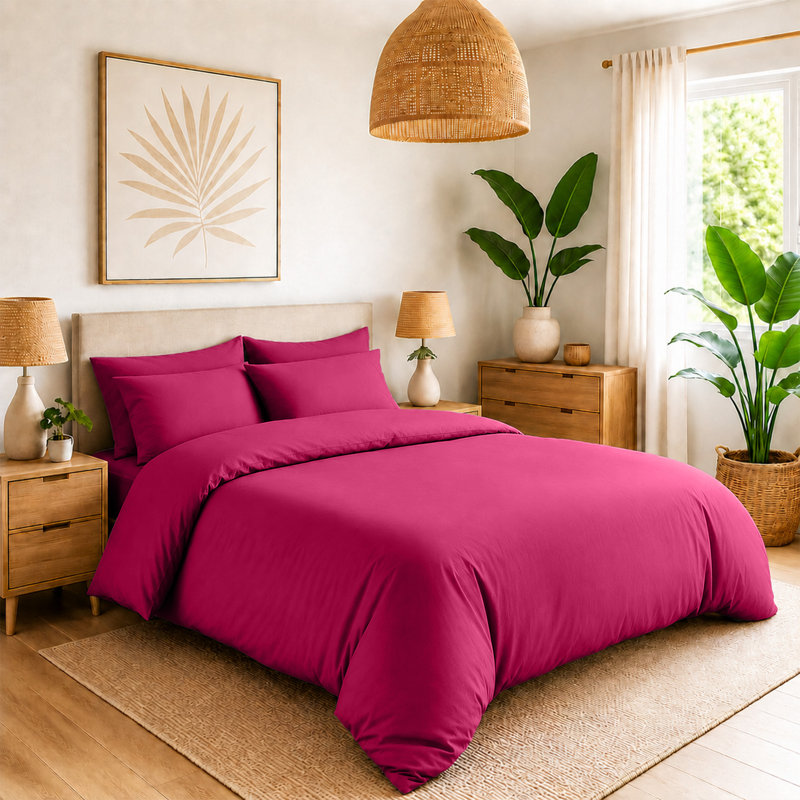 Microfiber Solid Colour Duvet Cover Set, Kingsize Duvet Cover + 2 Pillowcases, Pink