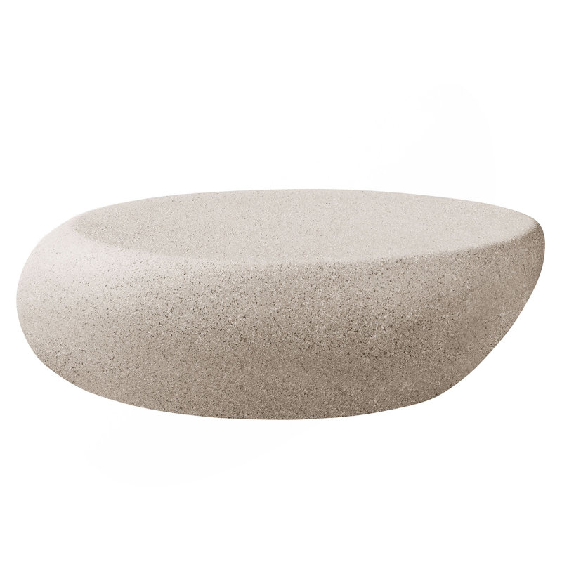 Table basse 43,31 po elliptique en fibre de verre pour salon, table à bascule mate devant le canapé, table centrale irrégulière, assemblage sans besoin, blanc crème