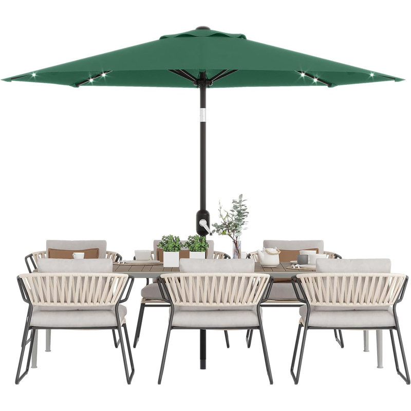 Parasol de patio 10 pi avec lumières solaires, grand parasol de table d'extérieur, Vert
