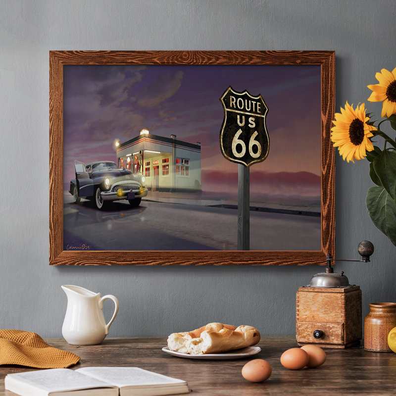 Route 66, peinture sur toile encadrée, Érable, H 14 po x l 20 po x P 1,5 po