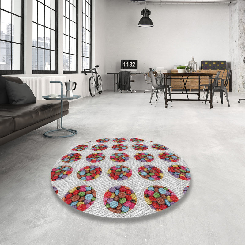 Rouge Retzlaff/bleu/gris Tapis décoratif, Rond 3 pi
