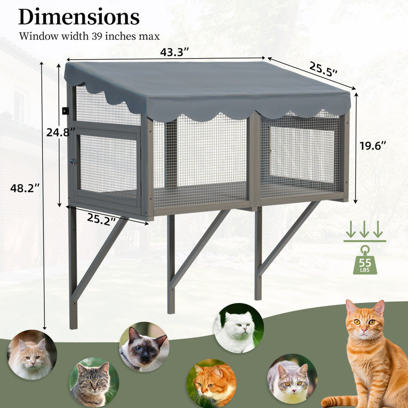 Coffret de fenêtre en bois pour chat, abri de fenêtre extensible pour chat, abri de chat extérieur sécurisé pour chatons multiples
