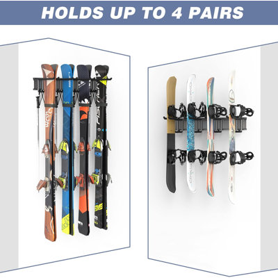 Porte-skis mural avec rangement 4 paires de porte-skis
