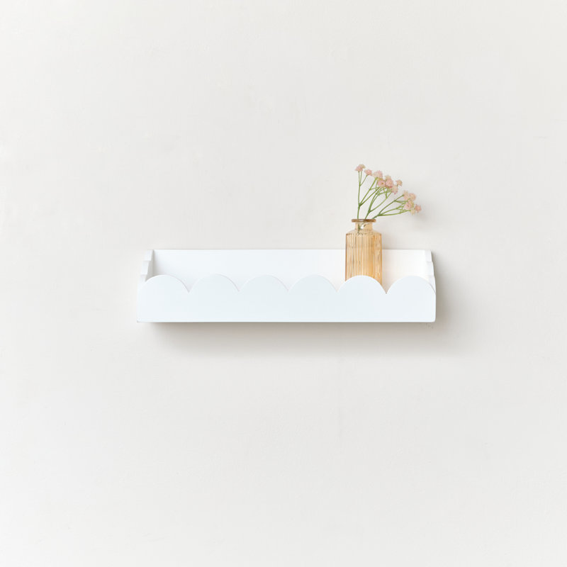 White Scalloped Wall Storage Shelf, 10cm H x 40cm W x 16cm D