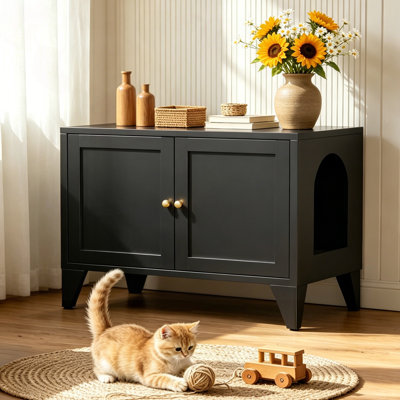 Enceinte en métal pour litière pour chat, table d'appoint moderne avec entrée latérale (noir)