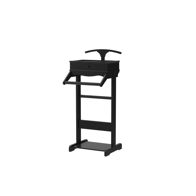 Clothing Rack With Storage Shelves, Wooden Valet Stand For Men Women