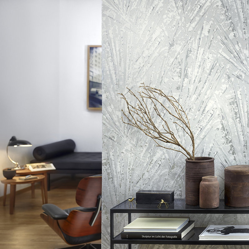 Jerez Fan Palm Textured Wallpaper Roll 10.05m x 0.70m, Silver
