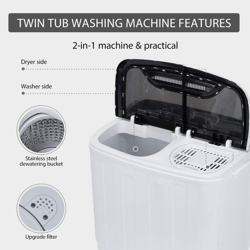 Electric Portable Twin Tub Mini Laundry Washer and Spin Dryer Combo Washing Machine