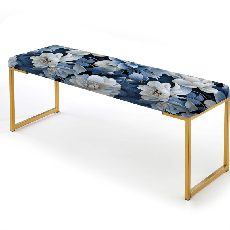 Motif botanique arctique bleu et blanc - Banc rembourré floral doré