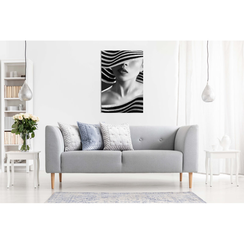 Panther Print Fine Art Prints Shy Woman In A Black & White Hat Portrait Artistic Framed Canvas Prints, Pictures For Home Walls, Bedroom, Living Room & Bathroom Decor - Wrapped Canvas Art Prints