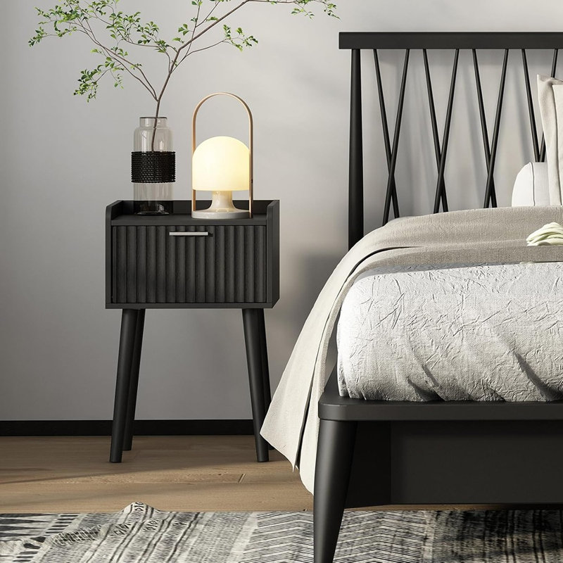 Table de chevet avec 2 petites tables de chevet avec pieds cannelés en bois massif et tables de bout de style Mid-Century pour chambre à coucher et petits espaces