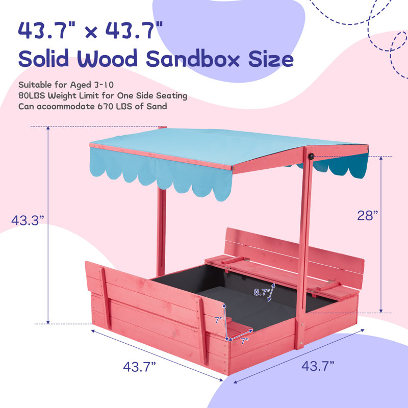 EROMMY 43.7'' x 43.3'' Solid Wood Square Sandbox with Cover