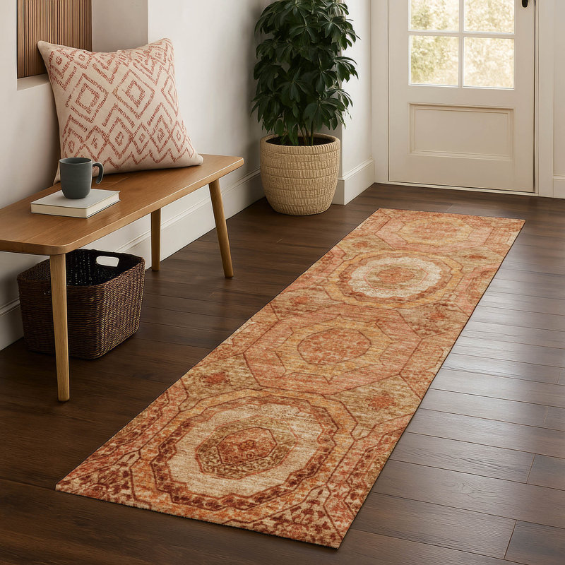 Premium Machine Washable Mayfield AMF2050 Panel Rug, 2'3" x 7'6" Runner, Terracotta