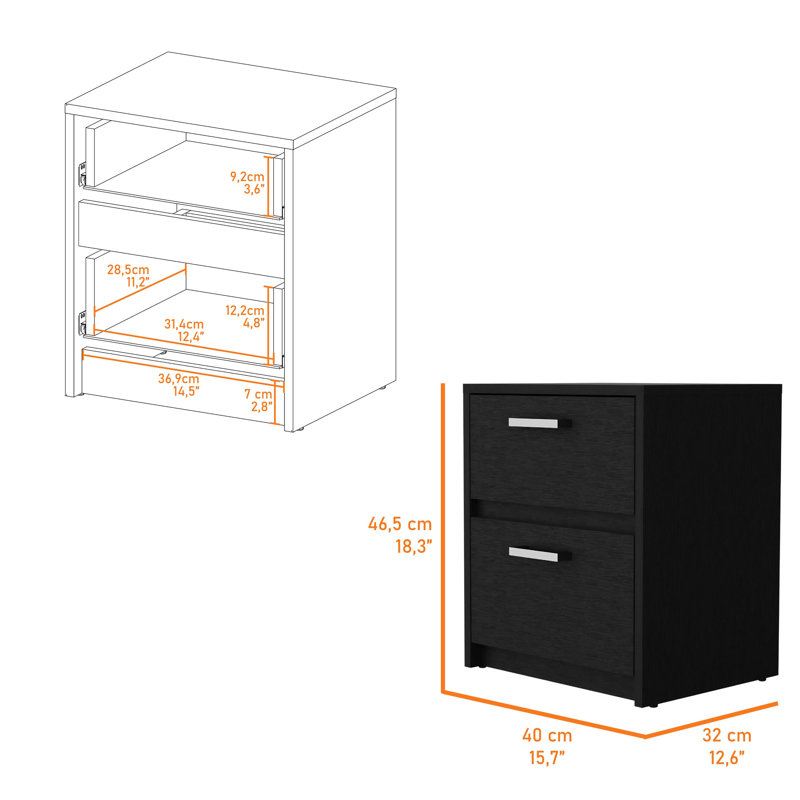 Bedroom 2 Nightstand, Black - Enhances Bedroom's Overall Appearance Modern Nightstand For Spacious Storage With Smooth Gliding Drawers