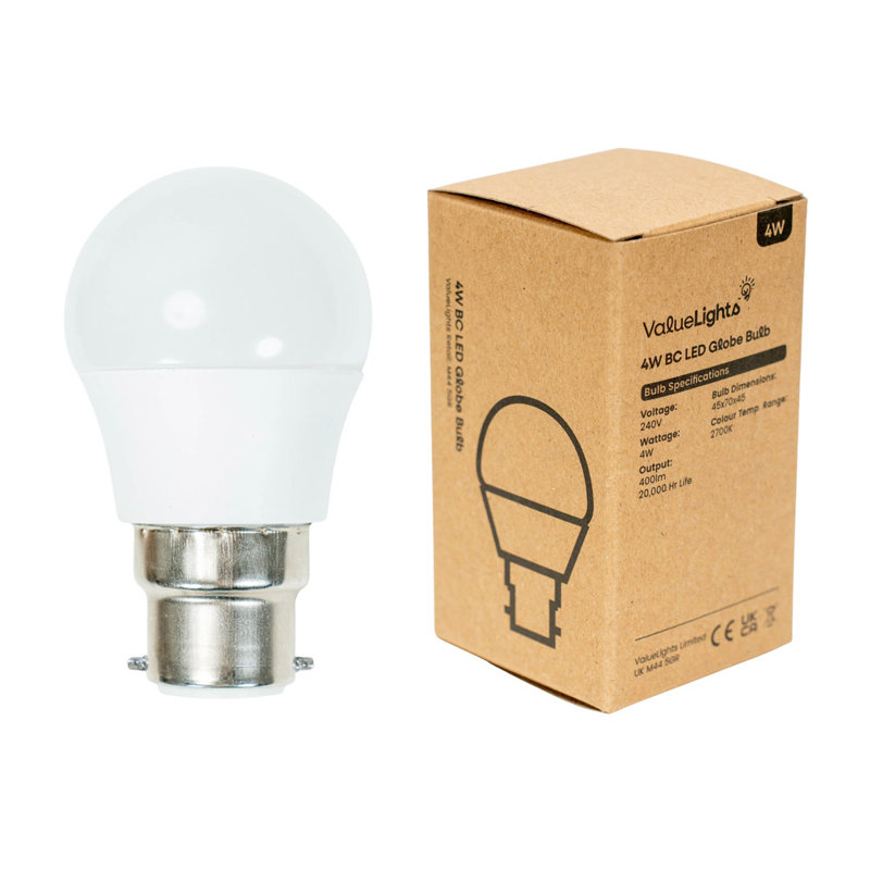 Altman 4W B22 LED Globe Light Bulb, 2700K