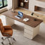 Bureau rectangulaire blanc en bois massif et manufacturé avec 3 tiroirs-109580540