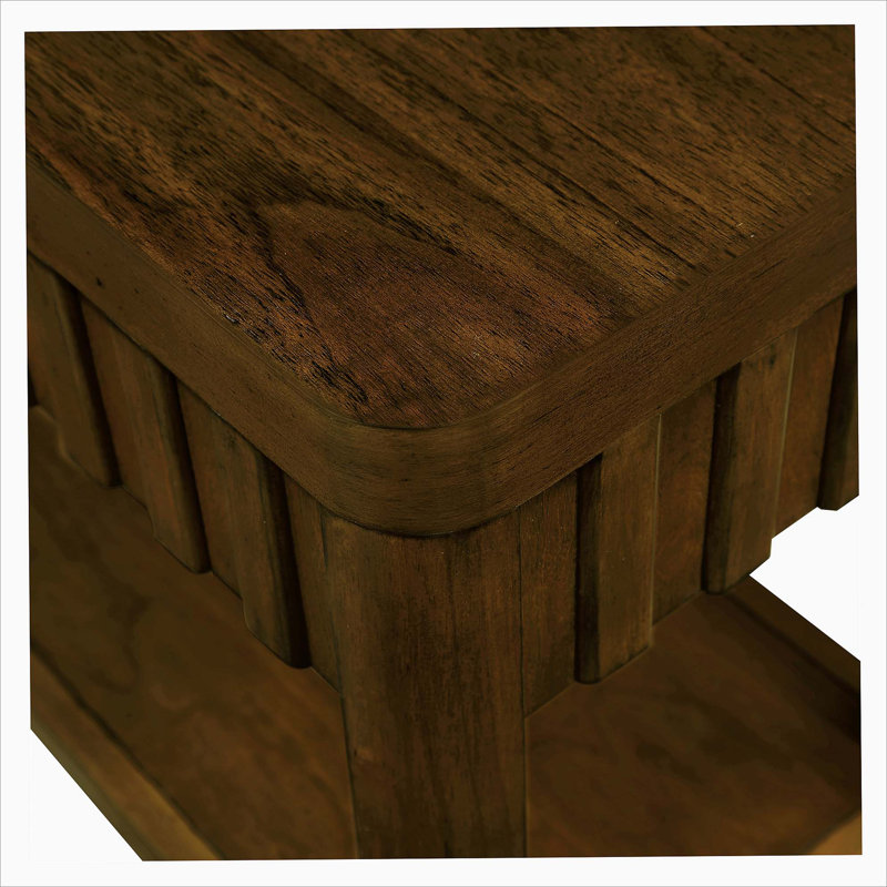 Rectangular End Table with Storage Shelf and Wood Legs, Dark Walnut