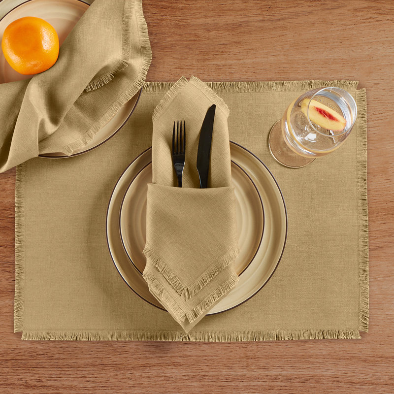 Fringe - 100% Pure Linen Dinner Napkins, Kelp