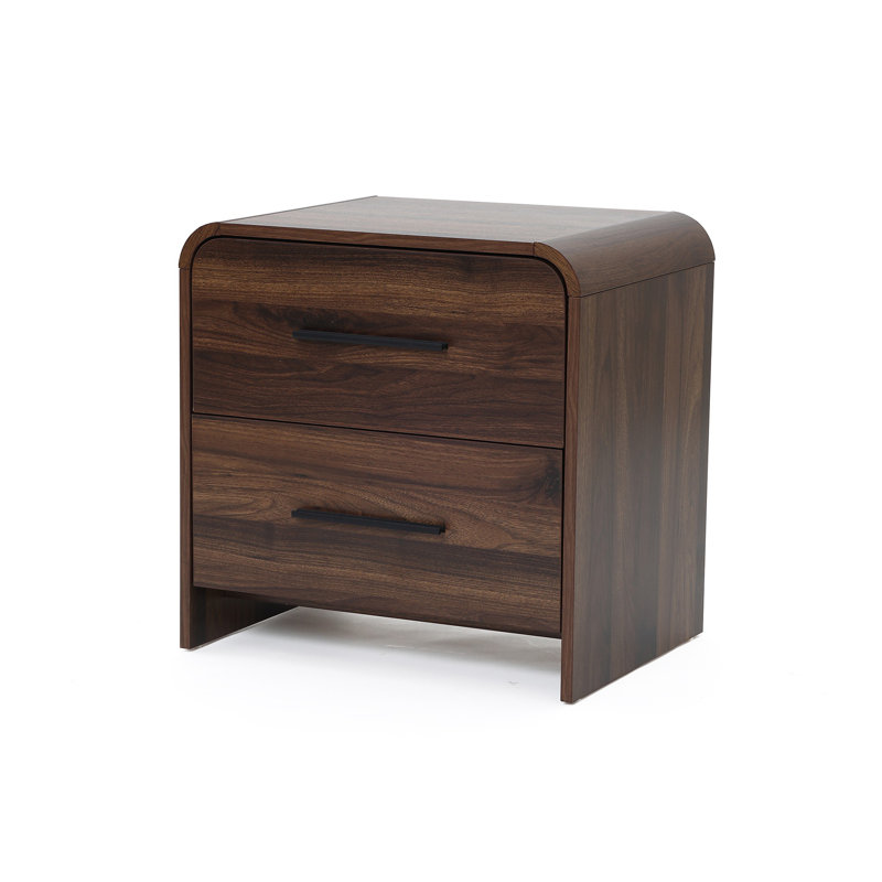 Table de chevet 21,7 po Mid-Century moderne en noyer avec 2 tiroirs