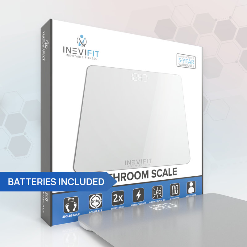 INEVIFIT Premium Digital Bathroom Scale for Body Weight, Highly Accurate | Measures up to 400 lbs Capacity, Large Bright LED, Batteries Included, Auto Step On & Off, Home Use