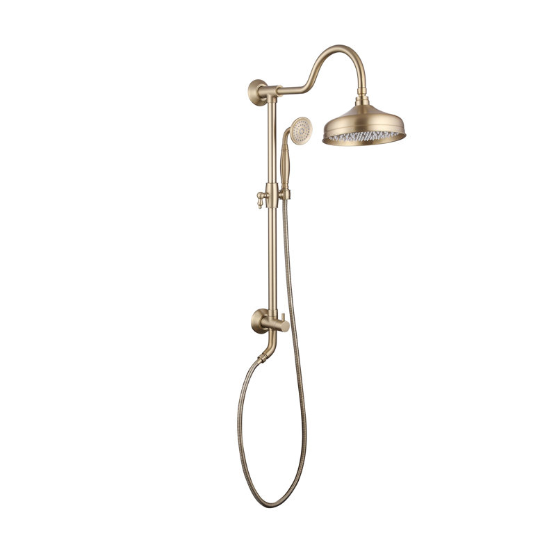 Robinet de douche avec pomme de douche à 2 fonctions 8 pouces, Or brossé