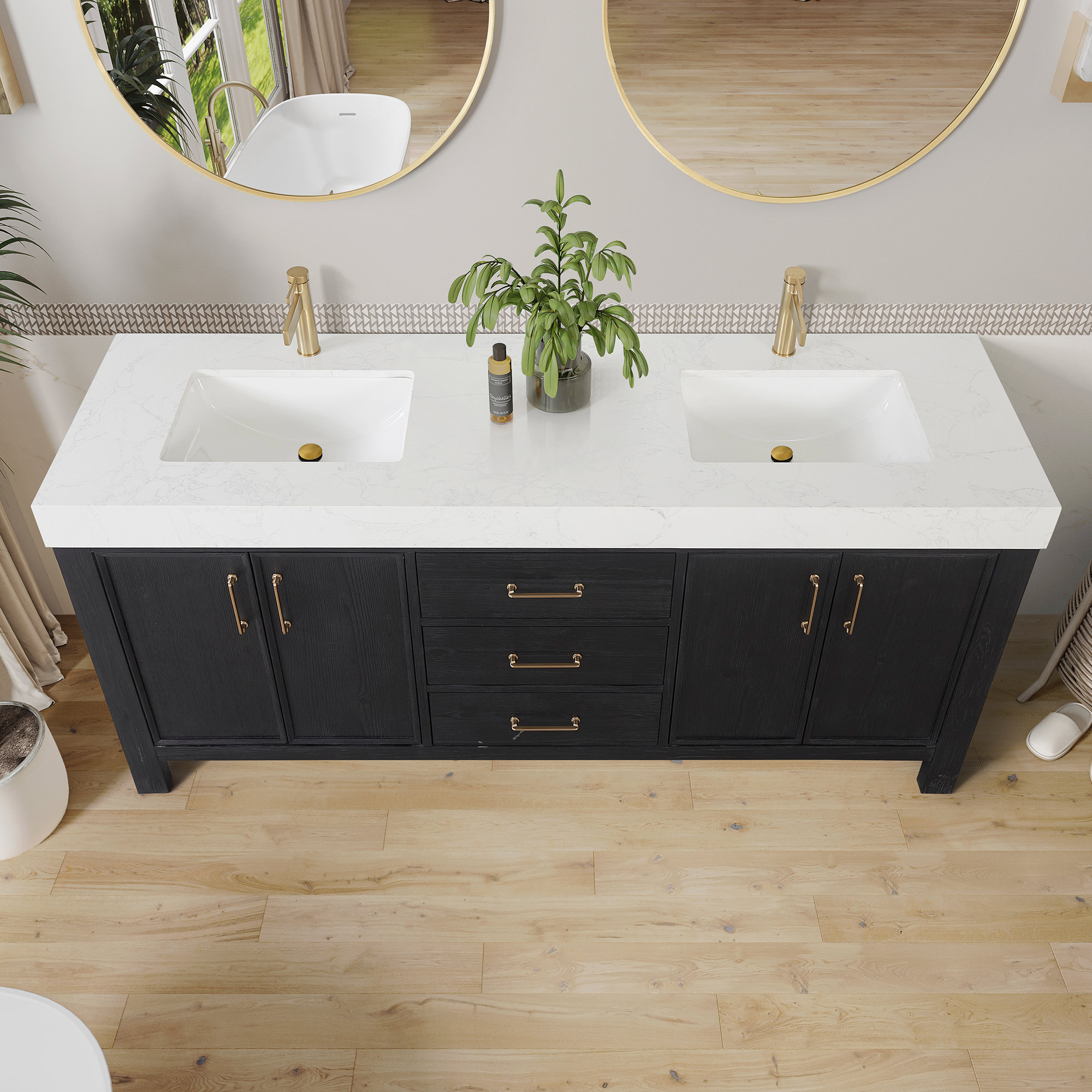 Lark Manor Aneysa 72'' Double Bathroom Vanity with Engineered Marble ...