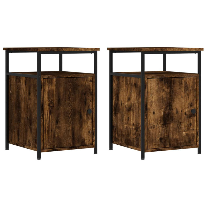 Macbean 40cm W Iron Bedside Table, Smoked Oak, Set of 2