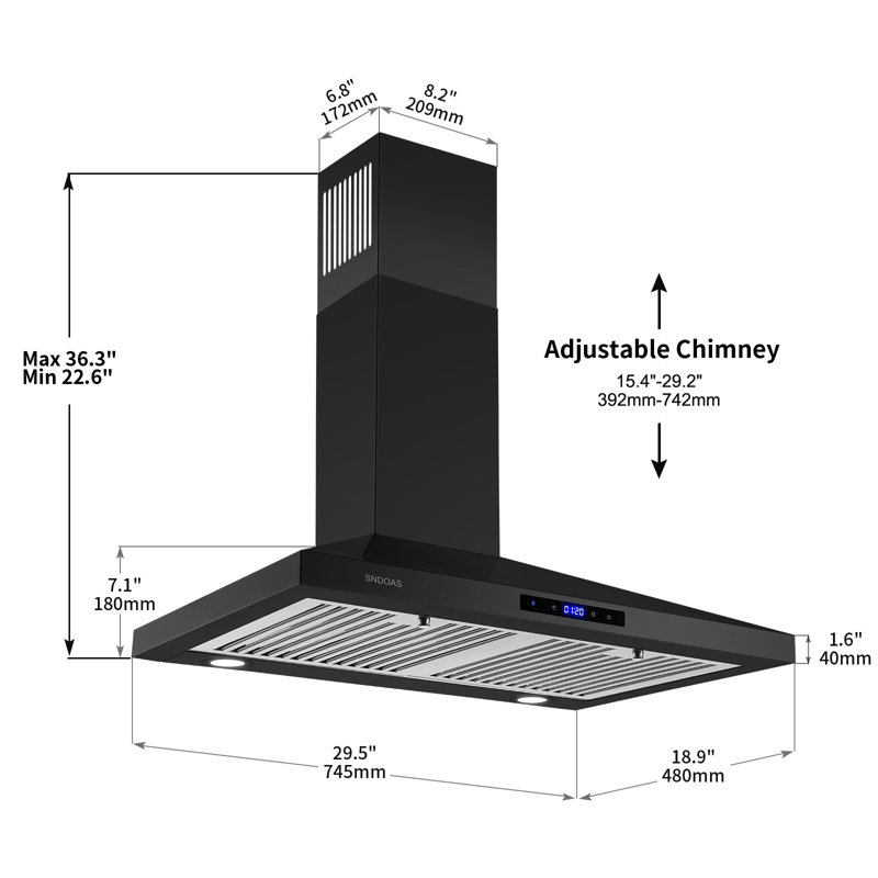30'' Black Stainless Steel Convertible Wall Mounted Range Hood