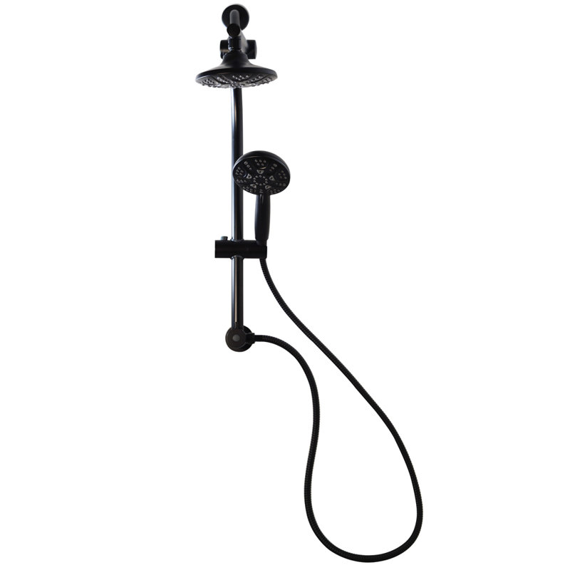 Shower Kit with Adjustable Diverter Extension Bar, 6" 5-Function Shower Head & Hand Held, Matte Black