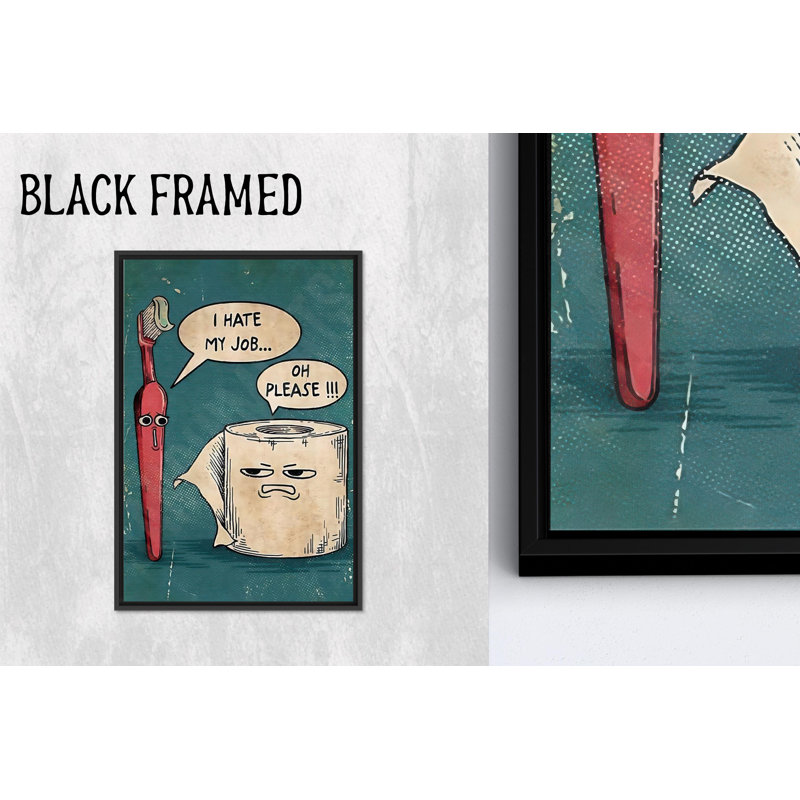 «Hilarious Bathroom Canvas Art»: Brosse à dents imprimée et bande de papier toilette, 259 cm H x 160 cm l