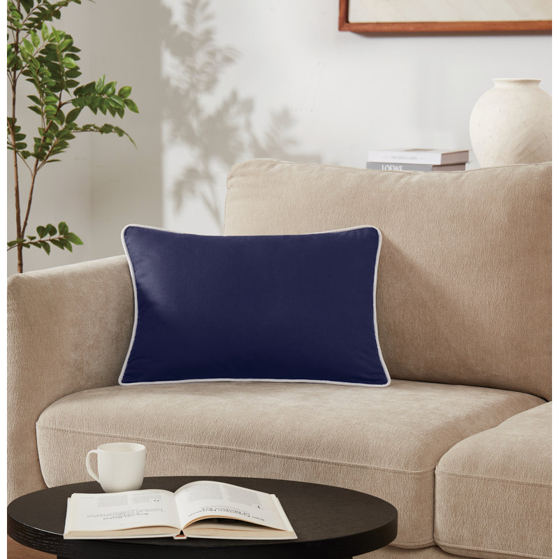 Brooklyn Loom Solid Contrast Piped Decorative Pillow, Navy, Rectangle 14"H x 20"W