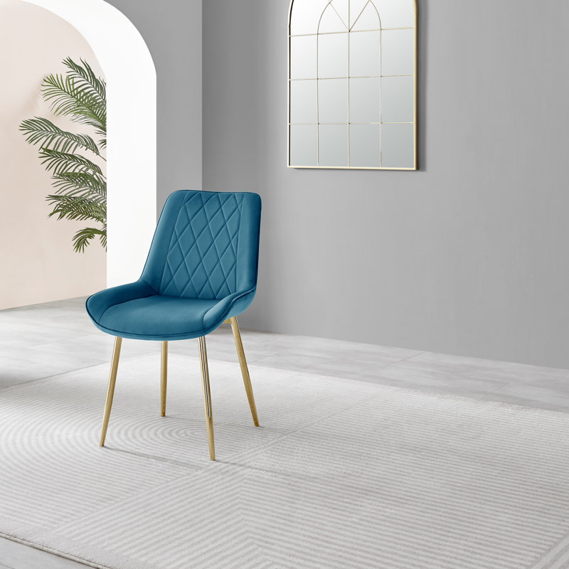 Scottsmoor Modern High Gloss & Glass Dining Set - 4 Luxury Velvet Mid-Century Upholstered Chairs, Blue/Gold