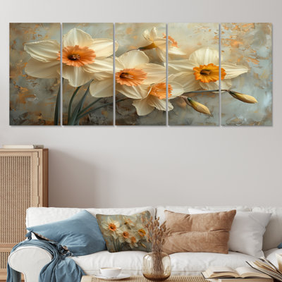 Jaune jaune blanc, fragilité de jonquilles - jonquilles, ensemble d'art sur toile
