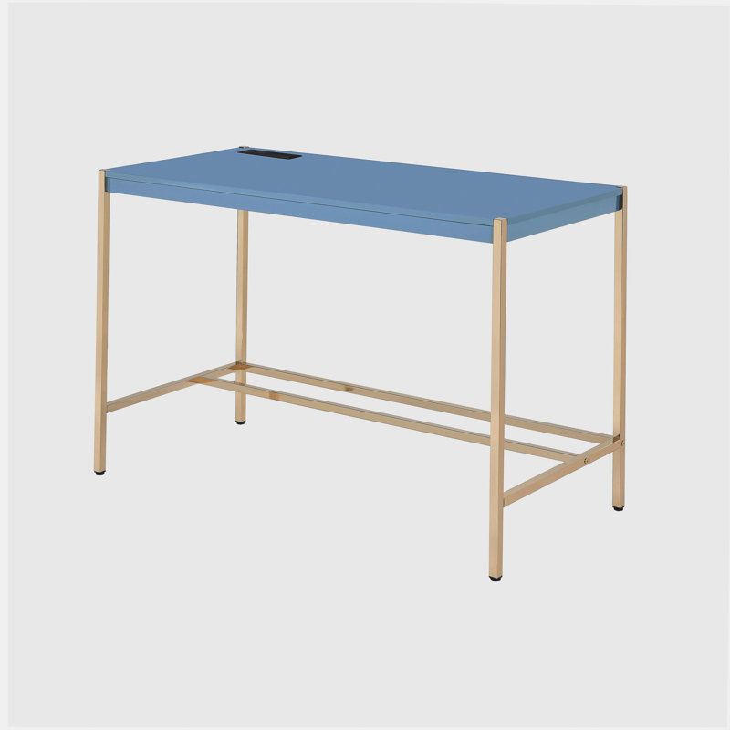 Bureau d'écriture bleu marine et or avec port USB