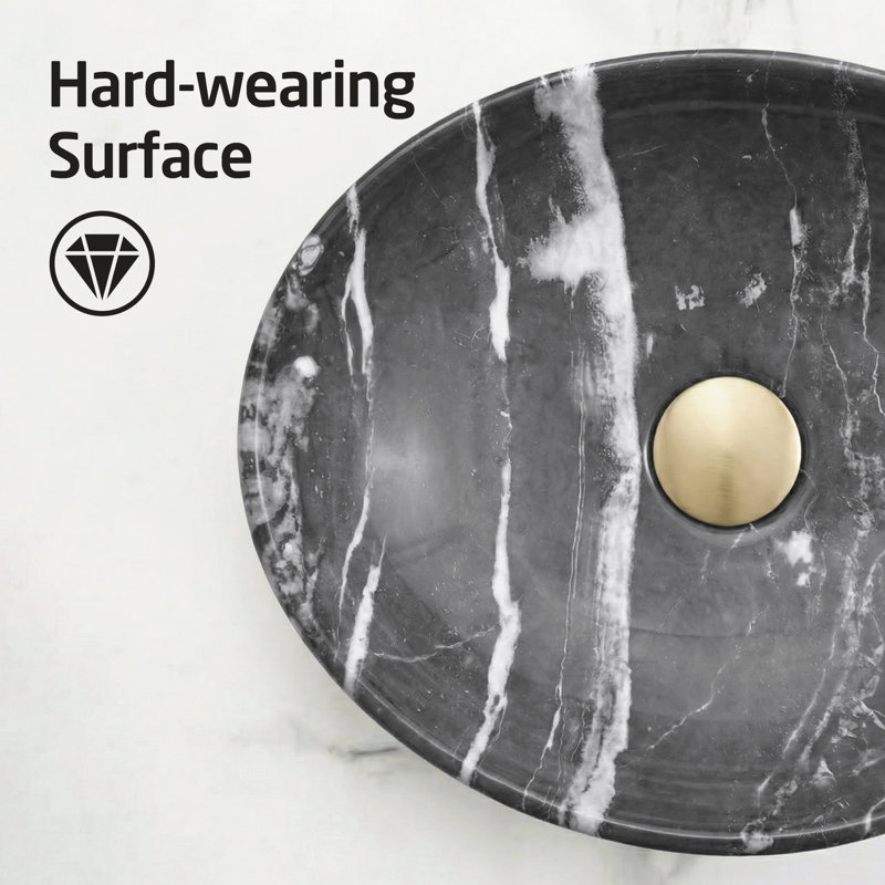 KES 16" x 13" Oval Marble-Pattern Vessel Sink, Modern Ceramic Porcelain Small Bathroom Sink Bowl for Bathroom Vanity Above Counter