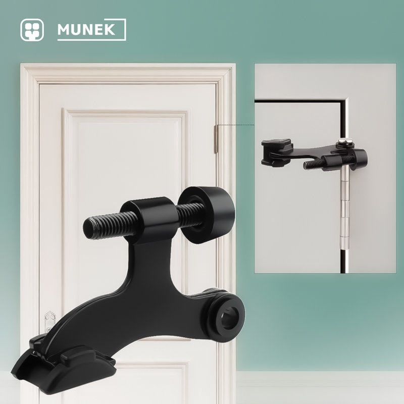 Butoir de porte à charnière MUNEK, butée de porte noire réglable avec embouts en caoutchouc blanc, paquet de 3