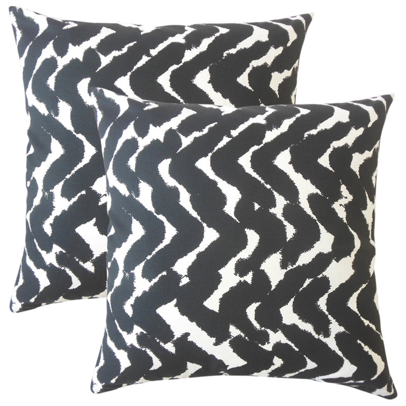  Coussin en coton Zigzag, Noir