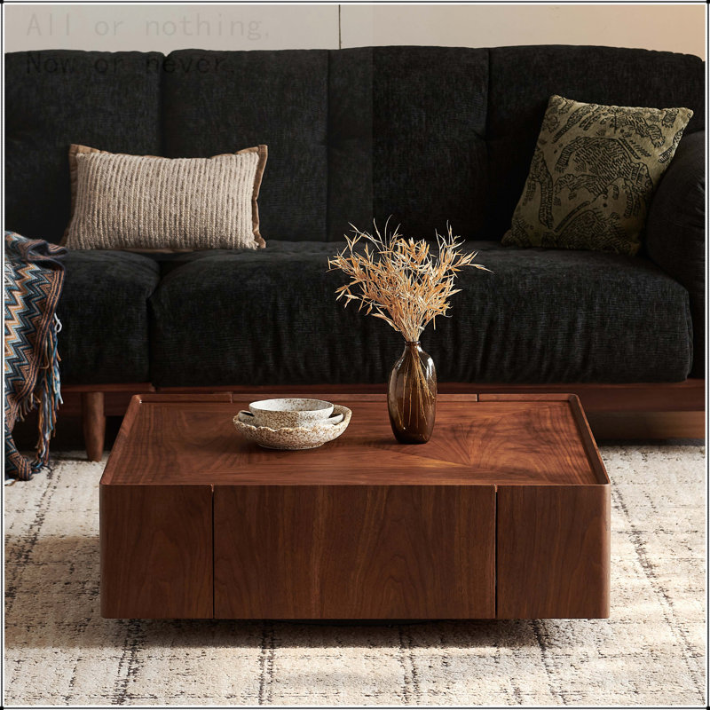 Square Walnut Coffee Table with Two Storage Drawers