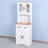 Chenelle Wooden Kitchen Cabinet White Pantry Storage Microwave Cabinet With Framed Glass Doors And Drawer