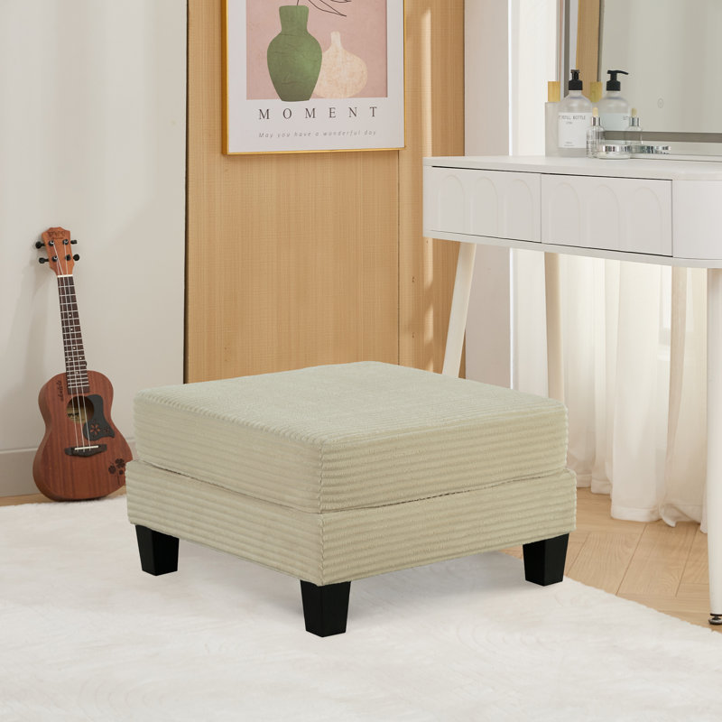 Repose-pieds carré avec rangement 31 po, Velours côtelé beige